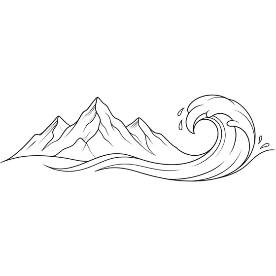 Couple Tattoo Ideas example — A mountain range and an ocean wave drawn in the same hand