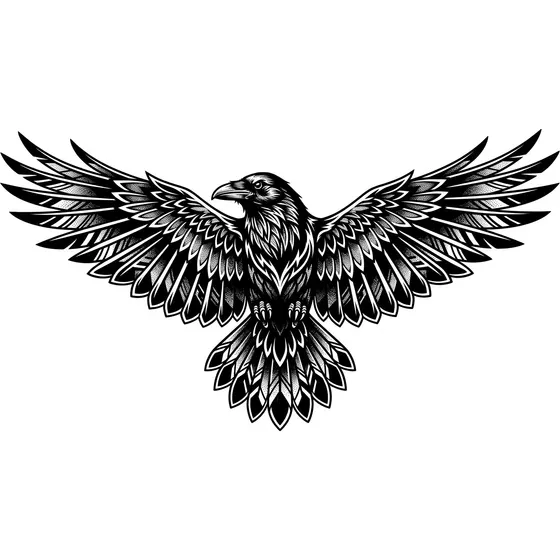 Cover-Up Tattoos example — A raven with outstretched wings in solid black