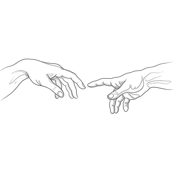 Fine Line Tattoos example — Two hands almost touching, continuous single-line drawing