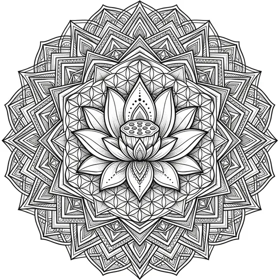 Geometric tattoo example — A sacred geometry mandala with a lotus flower at its centre