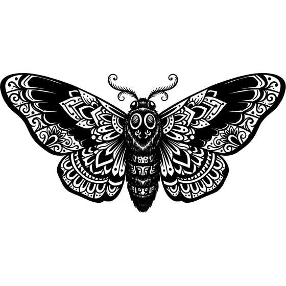 Blackwork tattoo example — A moth with heavy black wings sized for the back of the hand