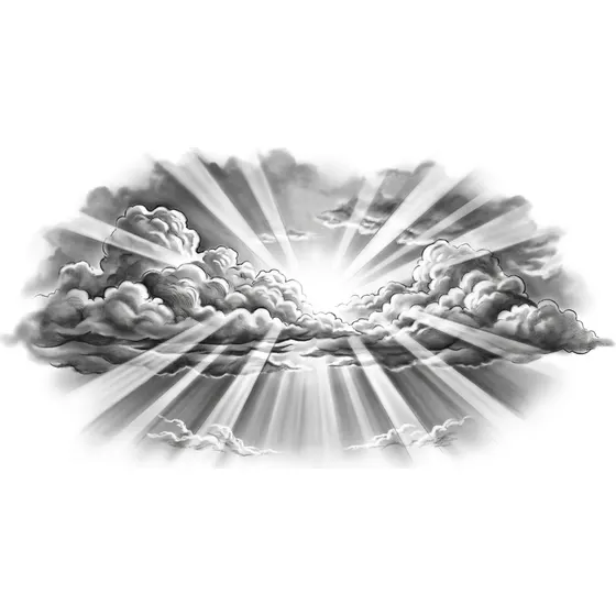 Memorial Tattoos example — Sunlight breaking through clouds with rays falling toward the viewer