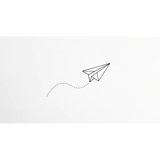 Minimalist Tattoos example — A small paper aeroplane with a dotted flight path