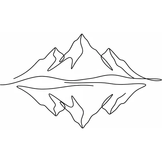 Minimalist Tattoos example — A single continuous line forming a mountain and lake reflection