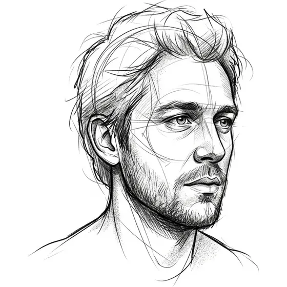 Sketch tattoo example — A portrait sketched with visible construction lines