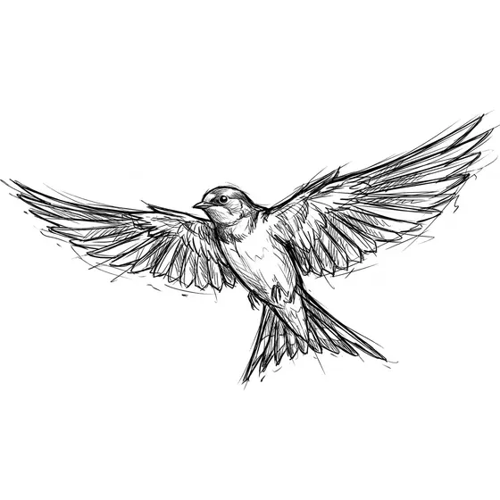 Sketch tattoo example — A bird taking off, wings drawn in rapid gestural strokes