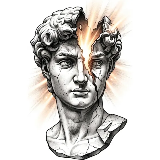 Tattoo Ideas for Men example — A Greek statue bust cracked open with light coming through
