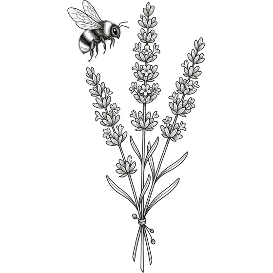 Tattoo Ideas for Women example — A small bunch of lavender with a bee, for behind the ear