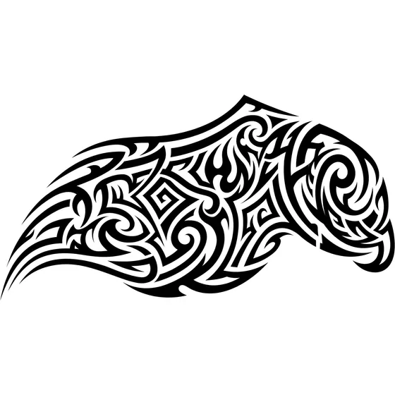 Tribal tattoo example — A shoulder-to-chest panel of interlocking black shapes